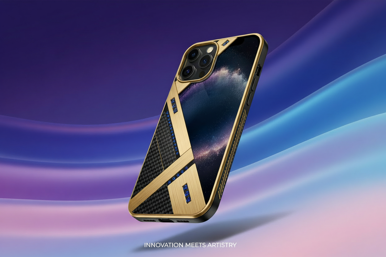 i want a banner with a iphone 17 pro max phone and case a special one with gradient background 